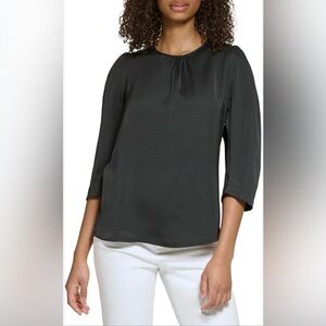 NWT Karl Lagerfeld Black 3/4 Sleeve Blouse Top,Medium, Office Casual Lightweight